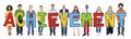 Multiethnic Group of People Holding Letter Achievement Royalty Free Stock Photo