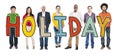 Multiethnic Group of People Holding Letter Holiday Royalty Free Stock Photo
