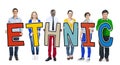 Multiethnic Group of People Holding Word Ethnic Royalty Free Stock Photo