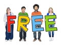 Multiethnic Group of People Holding Word Free Royalty Free Stock Photo