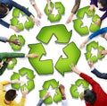 Multiethnic Group of People with Recycling Symbol Royalty Free Stock Photo