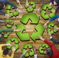 Multiethnic Group of People with Recycling Symbol Royalty Free Stock Photo