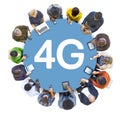 Multiethnic Group of People Socail Networking with 4G