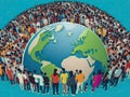 Multiethnic Group of People Standing around Earth Globe. World Population Day concept. Royalty Free Stock Photo