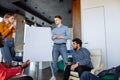 Young businesswoman preparing a presentation standing in front of a flip chart Royalty Free Stock Photo