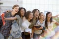 Multiethnic group of young happy students standing outdoors Royalty Free Stock Photo