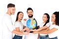multiethnic group of young people holding globe isolated Royalty Free Stock Photo
