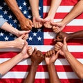 Multiethnic Hands Together Showing Unity - AI generated Royalty Free Stock Photo