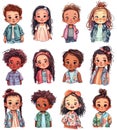 Multiethnic kids avatars set, isolated cute children characters, cartoon boys and girls