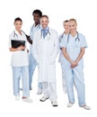 Multiethnic medical team standing over white background Royalty Free Stock Photo