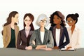 Multiethnic multicultural group of different casual business women sitting together isolated illustration Royalty Free Stock Photo