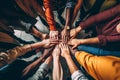 Multiethnic and multiracial diverse group of people holding hands and forming a circle. Generative Ai Royalty Free Stock Photo