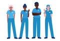 Multiethnic nurse characters group. Medical team isolated vector illustartion Royalty Free Stock Photo