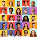 Multiethnic People Faces Collage With Males And Females, Colorful Backgrounds Royalty Free Stock Photo