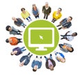 Multiethnic People Forming Circle and Computer Symbol Royalty Free Stock Photo