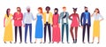 Multiethnic people group. Workers team, diverse people standing together and coworkers in casual outfit flat vector illustration Royalty Free Stock Photo