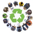 Multiethnic People Using Digital Devices with Recycle Symbol
