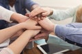 Teamwork and teambuilding, people connect hands Royalty Free Stock Photo