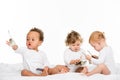 group of multiethnic toddlers holding cash and credit cards