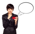 Multiethnic Woman with Cell Phone and Blank Bubble Royalty Free Stock Photo