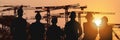 Multiexposure construction industrial background of shadow of construction project engineers and workers overlay with silhouette