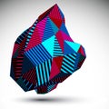 Multifaceted asymmetric contrast figure with parallel lines. Striped colorful misshapen abstract vector object constructed from g