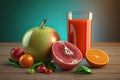 multifruit juice and different fruits. Generative Ai