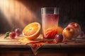 multifruit juice and different fruits. Generative Ai