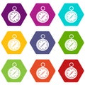 Multifunction knife icon set color hexahedron
