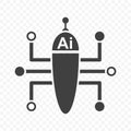 Multifunctional artificial intelligence icon. Minimalistic image of a multitasking robot. Vector on transparent background