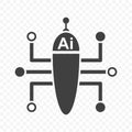 Multifunctional artificial intelligence icon. Minimalistic image of a multitasking robot. Vector on transparent background