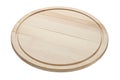 Multifunctional circular wooden cutting board for cutting bread, pizza or steak serve. Human eye perspective. Isolated on a white Royalty Free Stock Photo