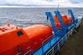 Multifunctional orange enclosed lifeboat, cargo ship lifeboat.