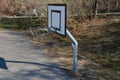 Multifunctional outdoor playground for ball games at school. Basketball hoops are at a low height for training beginners and child Royalty Free Stock Photo