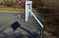 Multifunctional outdoor playground for ball games at school. Basketball hoops are at a low height for training beginners and child Royalty Free Stock Photo