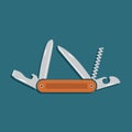 Multifunctional pocket knife icon. Flat design of hiking and camping equipment tool, vector illustration with long shadow Royalty Free Stock Photo