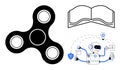 Multifunctional Robot, Open Book, and Fidget Spinner Representing Learning, Productivity, and Focus Royalty Free Stock Photo