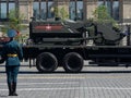 Multifunctional robotics complex of mine `Uran-6` on Red Square during the parade dedicated to Victory Day.