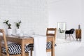 Multifunctional white interior with decorative brick wall Royalty Free Stock Photo