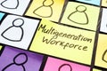 Multigeneration workforce. Multicolored memo sticks with figures Royalty Free Stock Photo