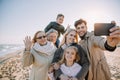 multigenerational family taking selfie on smartphone