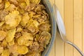 Multigrain breakfast cereal in an old bowl