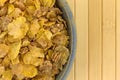 Multigrain breakfast cereal in an old bowl
