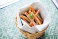 multigrain pretzels in a cloth-lined basket