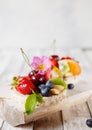 Multigrain rice cakes with berries, fruit and almond for healthy Royalty Free Stock Photo