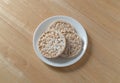 Multigrain rice cakes on wood table Royalty Free Stock Photo