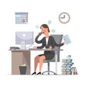 Multihanded businesswoman or the clerk is doing urgent work, the