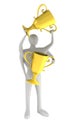 Multihanded man with a gold trophys in hands Royalty Free Stock Photo