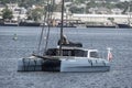 Multihull luxury sailboat Moonwave leaving New Bedford under electric power Royalty Free Stock Photo