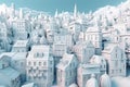 Multilayer paper city, office, aesthetic, pastel blue color, paper art, Generative AI